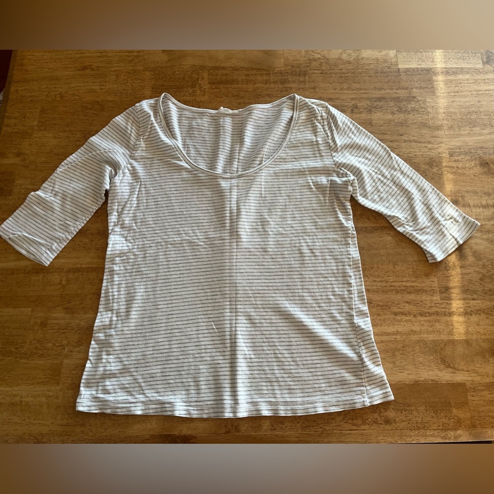 White with grey stripes.  Gently used condition.